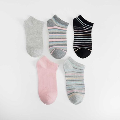 Pack x5 calcetines invisibles gris rosa estampados