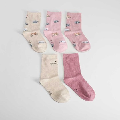 Pack x5 calcetines largos estampado gatos niña
