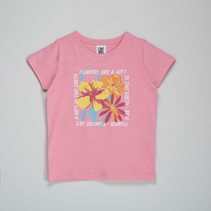 Camiseta rosa flores niña