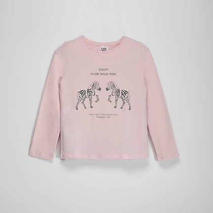 Camiseta manga larga zebra rosa niña