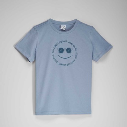 Camiseta azul emoji niño
