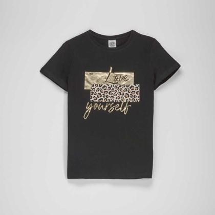 Camiseta manga corta negra Love leopardo NYC