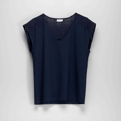 Camiseta bordada manga corta azul PICCOLA PIU