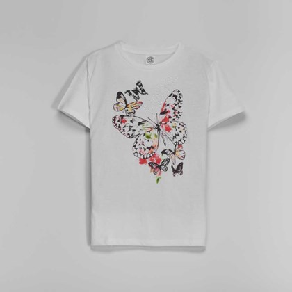 Camiseta manga corta mariposa y strass mujer