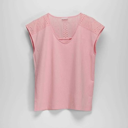 Camiseta manga corta bordada coral PICCOLA PIU