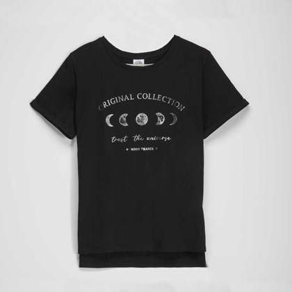 Camiseta manga corta negra fase lunar mujer