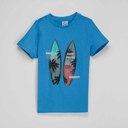 Camiseta manga corta tabla surf azul niño