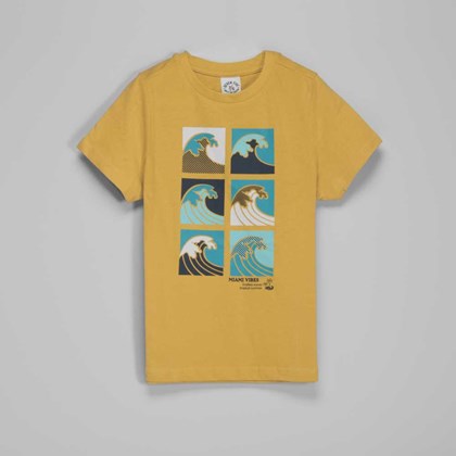 Camiseta de manga corta amarilla viñeta niño