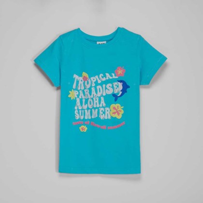 Camiseta azul tropical niña