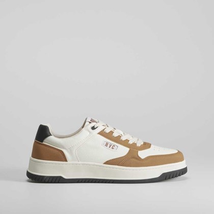 Sneaker retro blanco y marrón NYC