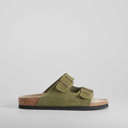 Sandalia bio de piel con velcro verde COMFEET