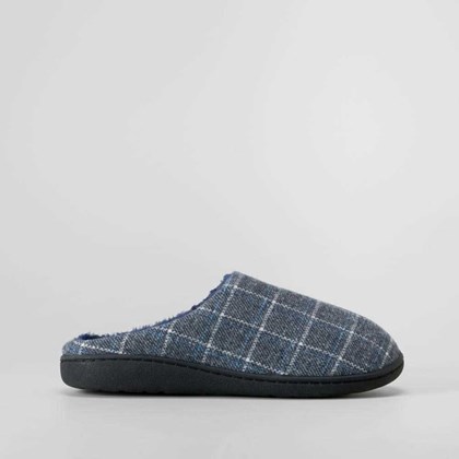 Zapatilla de casa azul cuadros suela negra OLYNE
