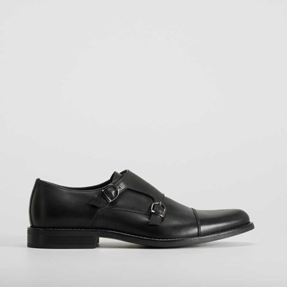 Zapato de piel negro elegante doble hebilla FOSCO