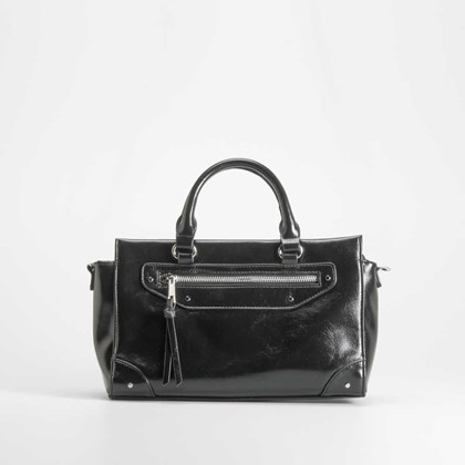 Bolso bandolera con asa brillo negro NYC