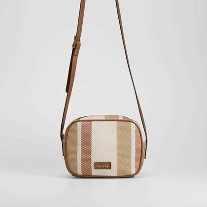 Bolso cruzado rayas marrón beige PICCOLA PIU