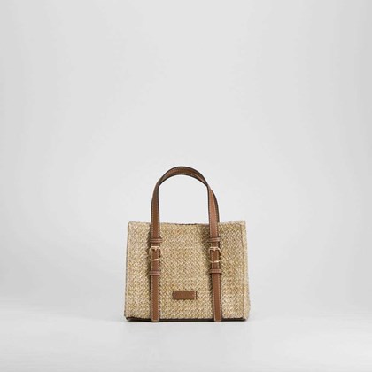 Bolso bandolera rafia hebillas beige PICCOLA PIU