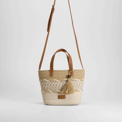 Bolso capazo rafia trenzado beige SENDA ROAD