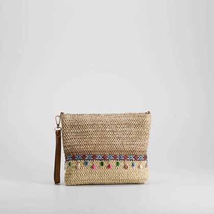 Bolso bandolera rafia cenefa beige SENDA ROAD