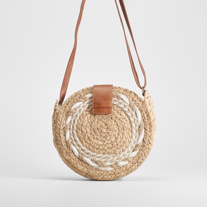 Bolso capazo redondo rafia beige SENDA ROAD
