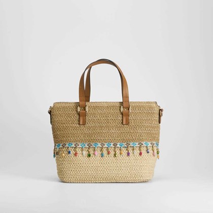 Bolso rafia cenefa beige SENDA ROAD