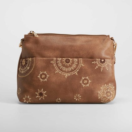 Bolso bandolera bordado marrón SENDA ROAD