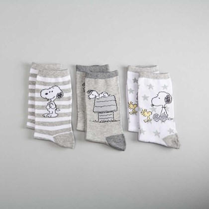 Pack x3 calcetines media caña gris SNOOPY