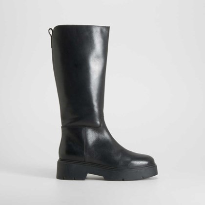 Bota alta chunky piel negra FOSCO