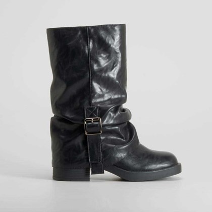 Bota motera polaina negra con hebilla NYC