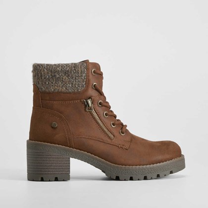 Botín tacón cremallera y cordón marrón SENDA ROAD