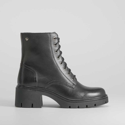 Botín tacón militar negro de piel FOSCO