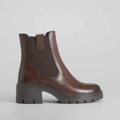 Botín tacón marrón de piel FOSCO