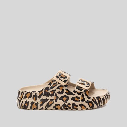 Chancla con hebillas chunky animal print beige XTI