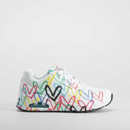 Deportiva UNO blanca dibujo multicolor SKECHERS