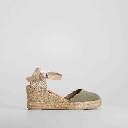 Alpargata cuña verde piel FOSCO