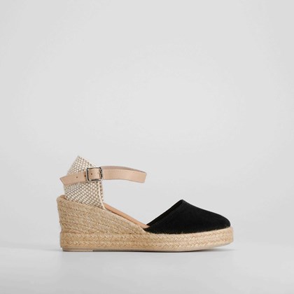 Alpargata cuña negra piel FOSCO