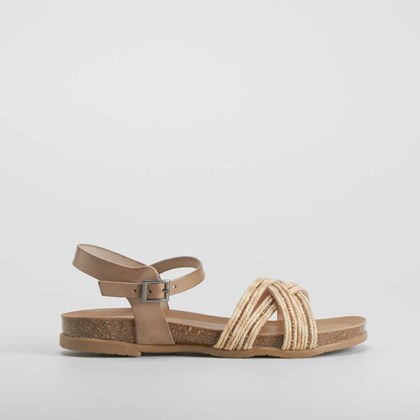 Sandalia bio atada de piel beige SENDA ROAD