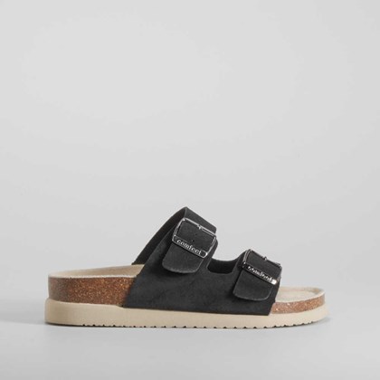 Sandalia bio dos hebillas piel negra COMFEET