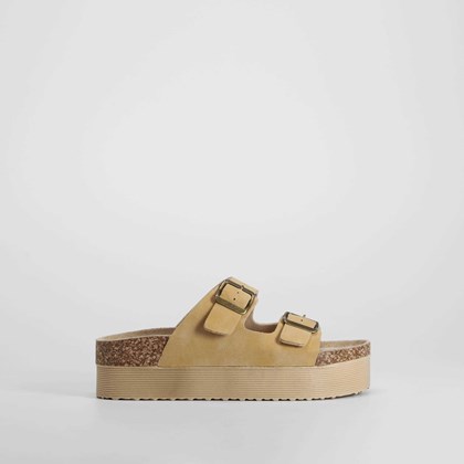 Sandalia bio plataforma hebillas camel NYC
