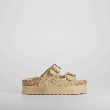 Sandalia bio plataforma doble hebilla beige NYC