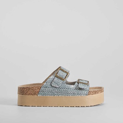 Sandalia bio plataforma rallada azul NYC