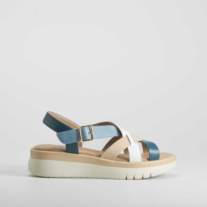 Sandalia bio de cuña multicolor y azul COMFEET