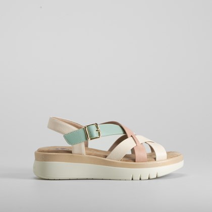 Sandalia bio de cuña multicolor y beige COMFEET