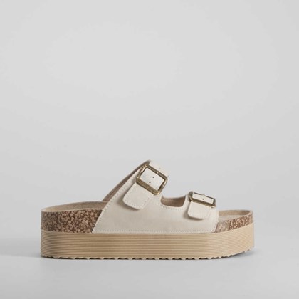 Sandalia bio plataforma dos hebillas beige NYC