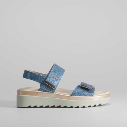 Sandalia cuña azul brillos COMFEET