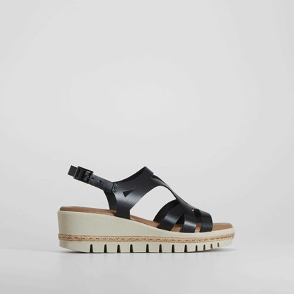 Sandalia de cuña negra piel SENDA ROAD