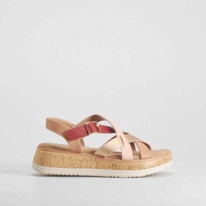 Sandalia cuña tiras roja COMFEET