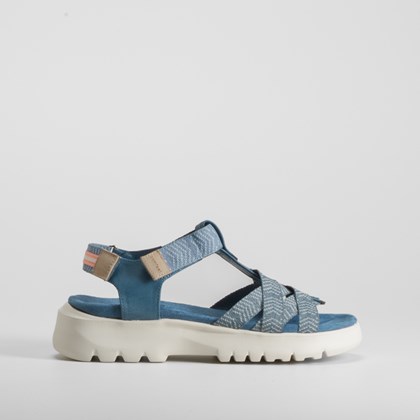 Sandalia cuña tiras azul COMFEET