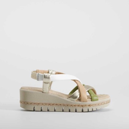 Sandalia de cuña tubular de piel verde COMFEET