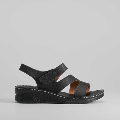 Sandalia de piel negra cosidos COMFEET