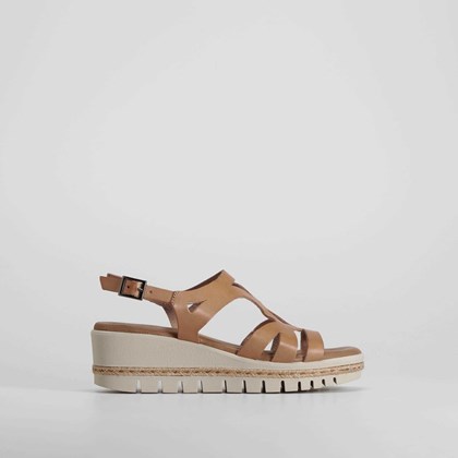 Sandalia cuña piel marrón SENDA ROAD